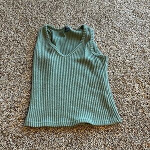 Green Ribbed Knit Sleeveless Top